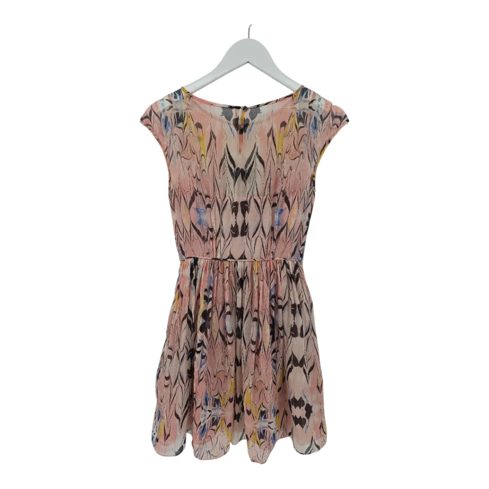 J Crew Women's E0709 100% Silk Marbled Printed Chiffon Dress Lined Pink Size 00